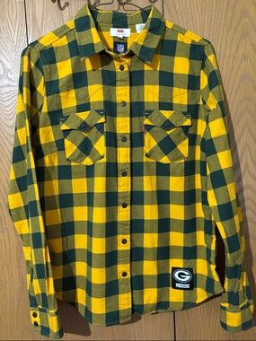 Levi's NFL Green Bay Packers Flannel western snap medium plaid  Shirt